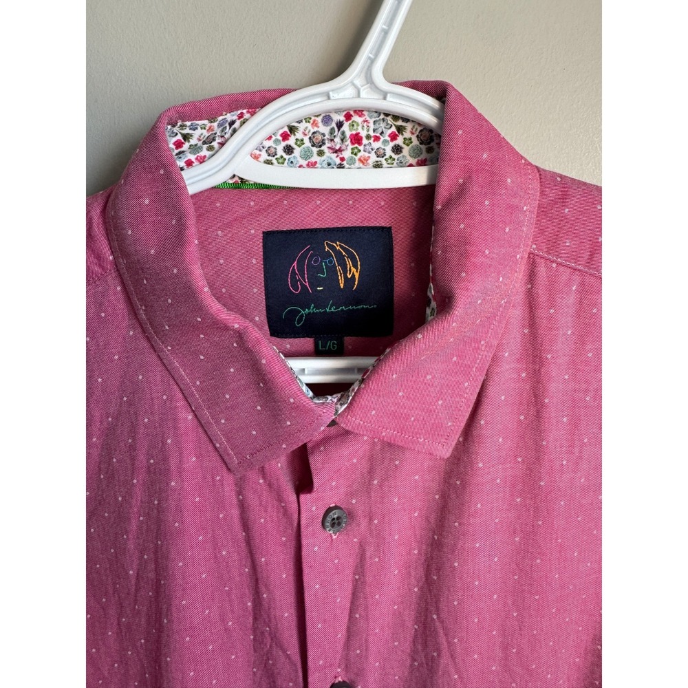 John Lennon Pink Polka Dot Long Sleeve Button Down Shirt Mens Large Preppy - Picture 6 of 16